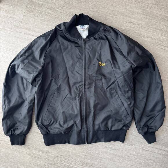 Vintage Al Kader Shriners Fraternity Jacket Satin Black Snap Bomber L Portland - Picture 2 of 9